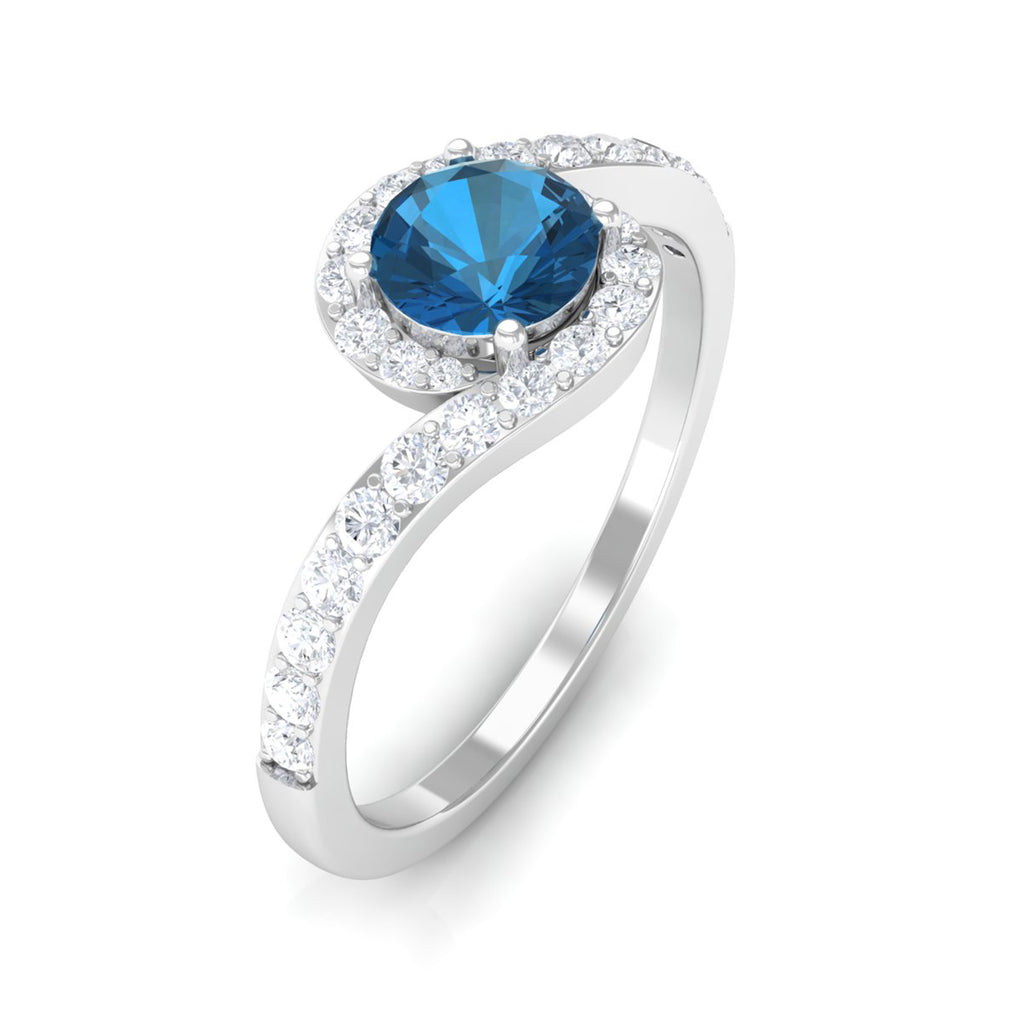 1 CT London Blue Topaz Bypass Ring with Diamond Accent London Blue Topaz - ( AAA ) - Quality - Rosec Jewels