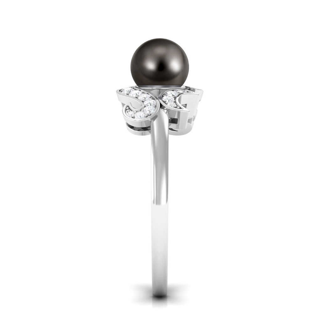 Designer Tahitian Pearl Engagement Ring with Diamond Tahitian pearl - ( AAA ) - Quality - Rosec Jewels