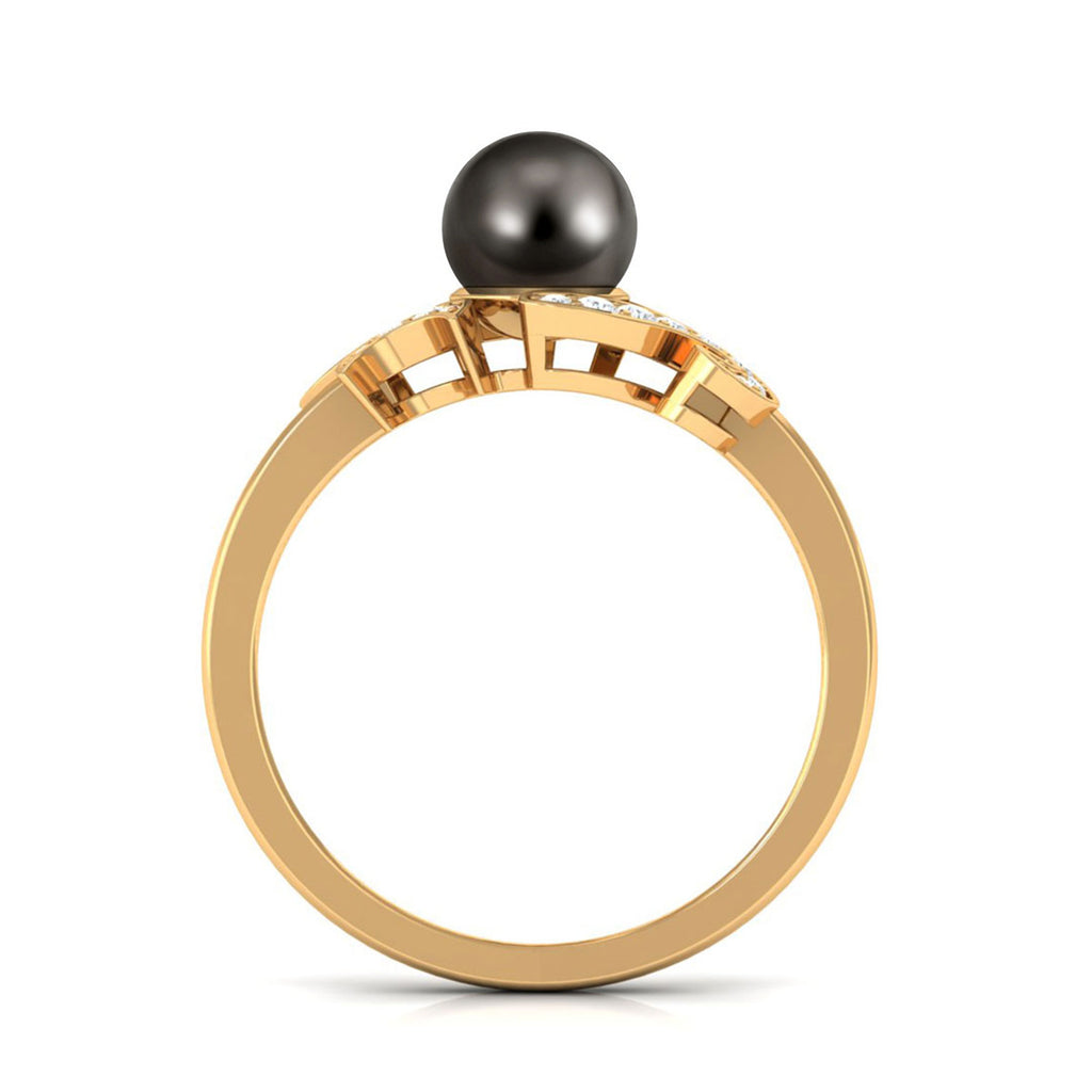 Designer Tahitian Pearl Engagement Ring with Diamond Tahitian pearl - ( AAA ) - Quality - Rosec Jewels