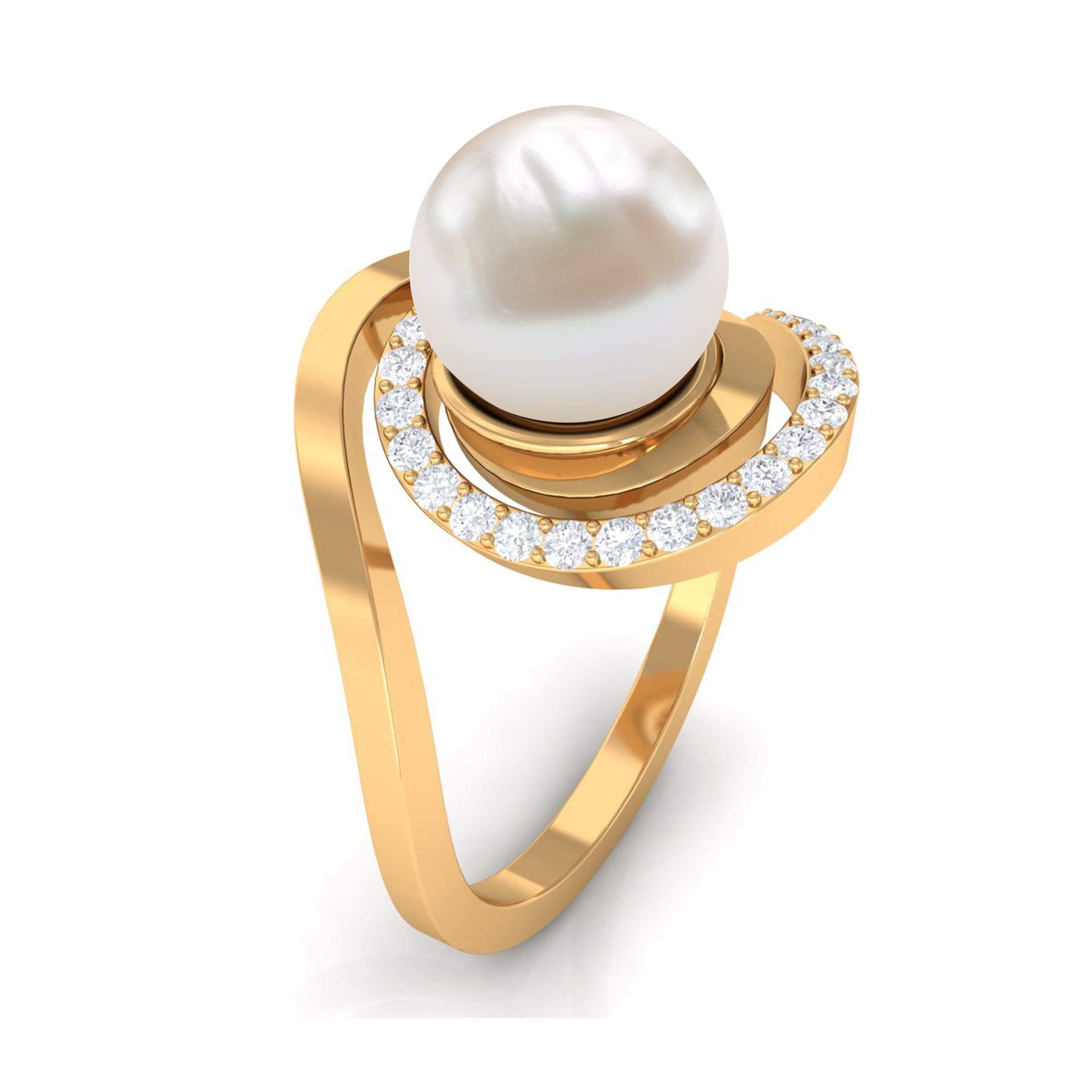 Freshwater Pearl Bypass Engagement Ring with Diamond Freshwater Pearl - ( AAA ) - Quality - Rosec Jewels