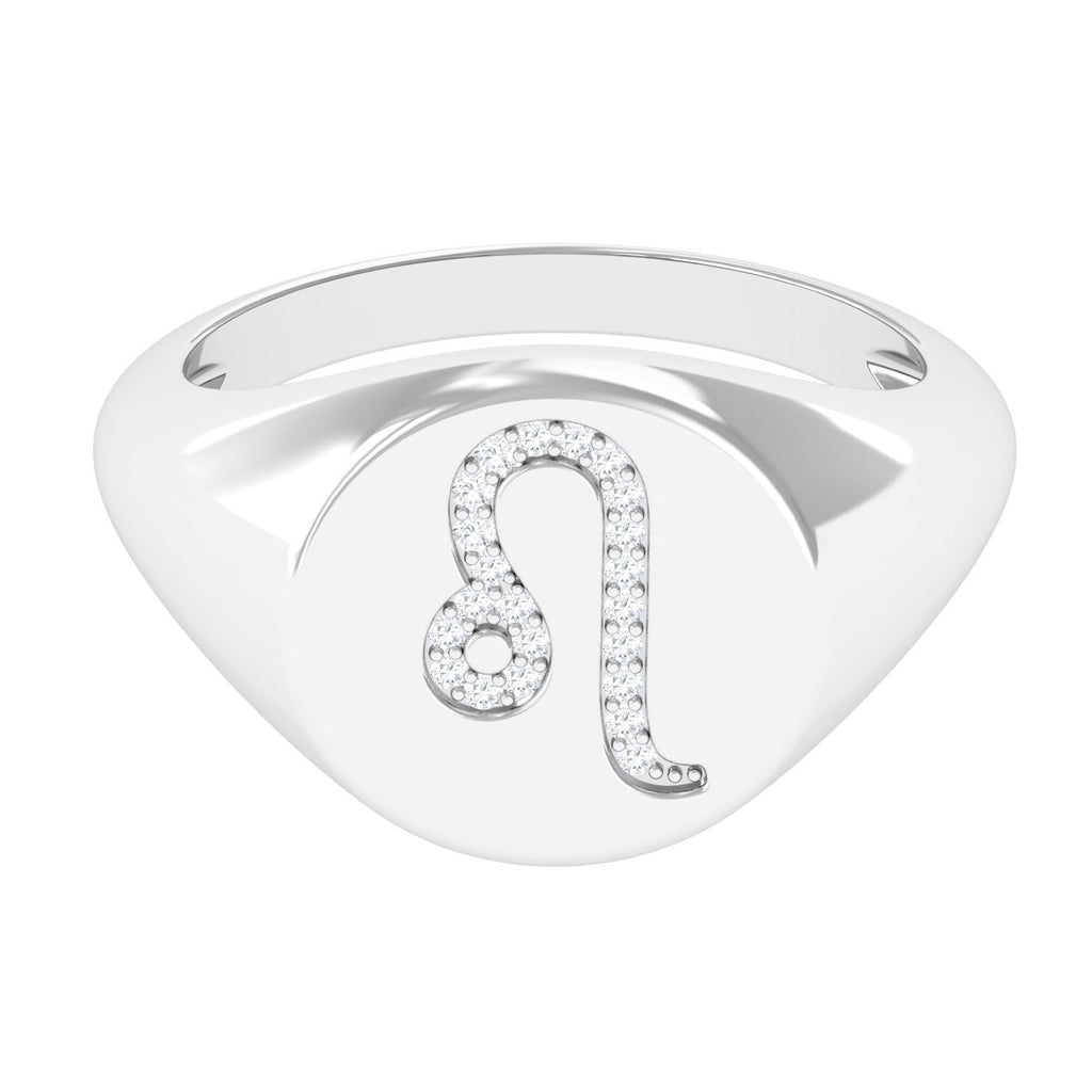 Cubic Zirconia Leo Signet Zodiac Ring Zircon - ( AAAA ) - Quality - Rosec Jewels
