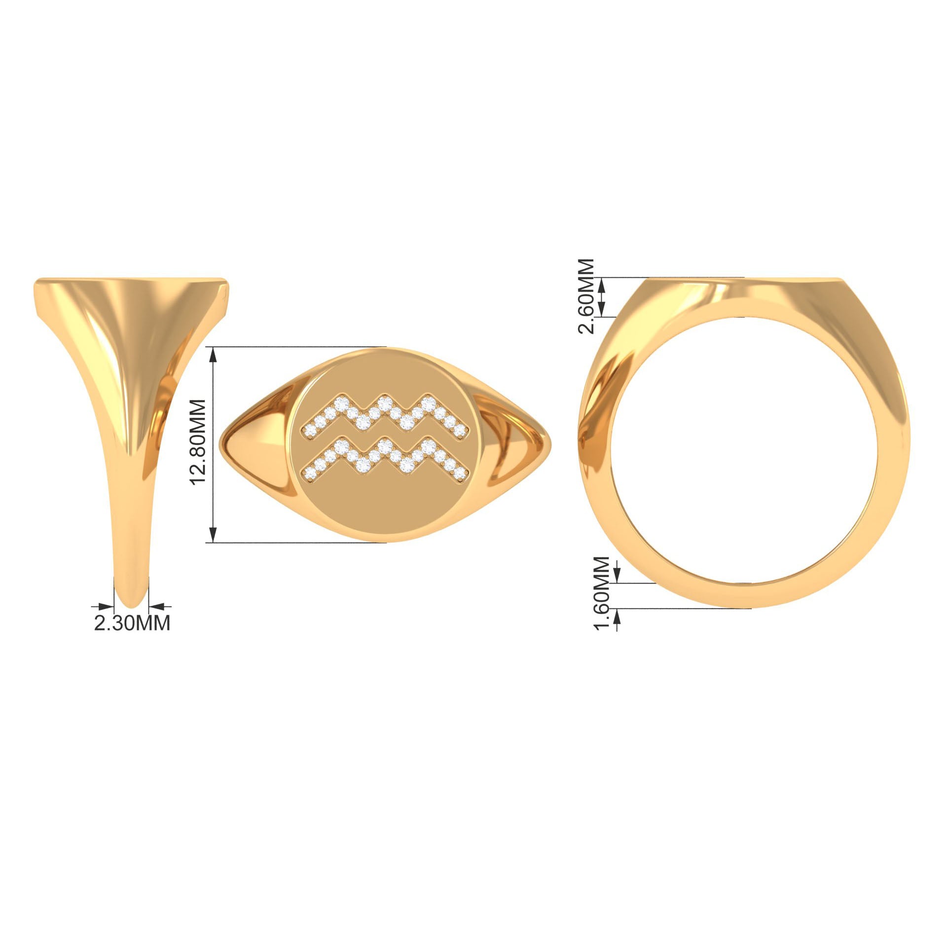 Cubic Zirconia Aquarius Zodiac Signet Ring Zircon - ( AAAA ) - Quality - Rosec Jewels