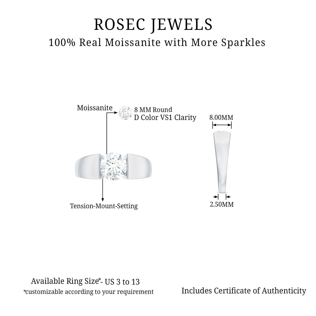Solitaire Moissanite Engagement Ring in Tension Mount Setting Moissanite - ( D-VS1 ) - Color and Clarity - Rosec Jewels
