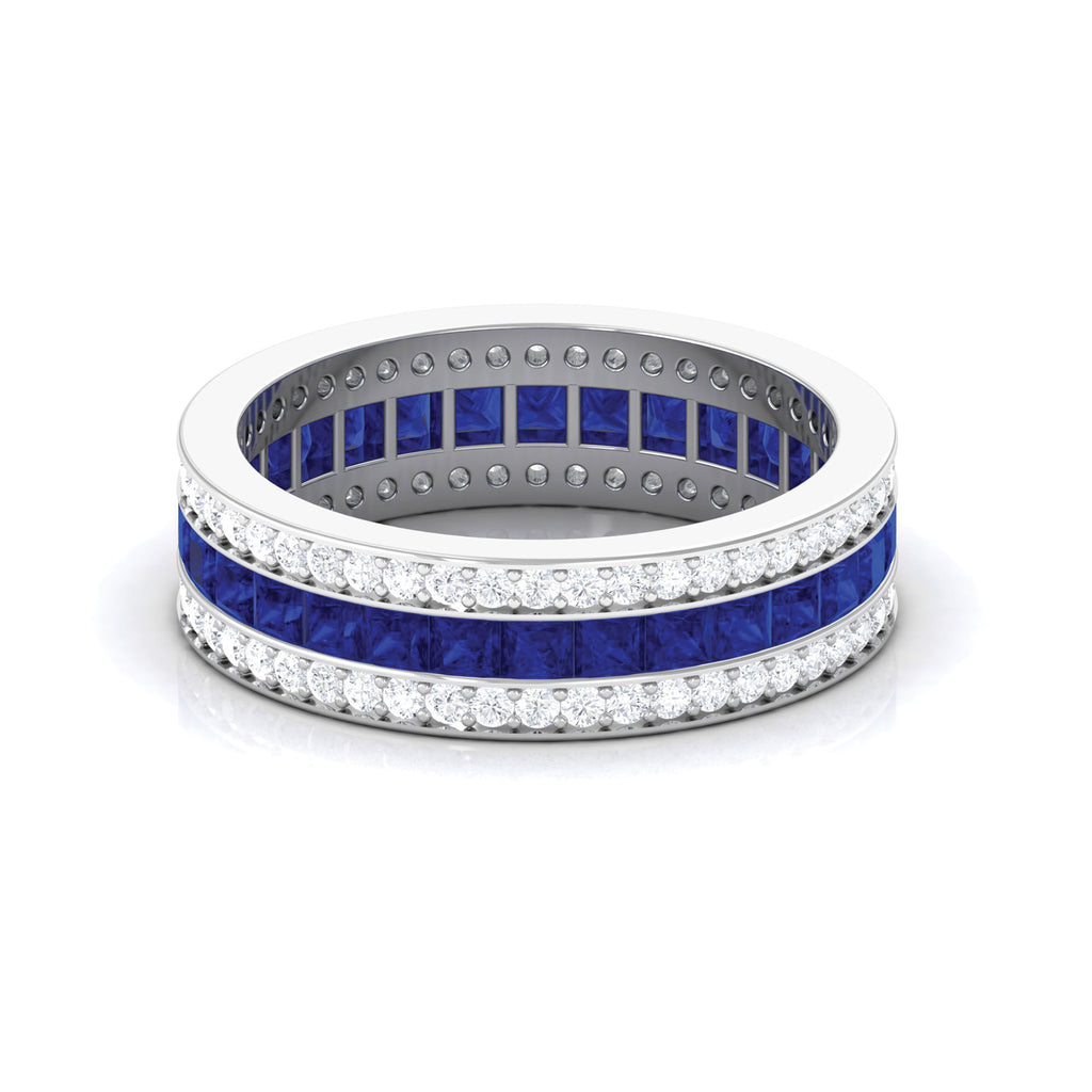 3.25 CT Lab Created Blue Sapphire Wide Eternity Ring with Zircon Lab Created Blue Sapphire - ( AAAA ) - Quality - Rosec Jewels