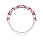 Baguette Cut Ruby and Moissanite Half Eternity Ring Ruby - ( AAA ) - Quality - Rosec Jewels