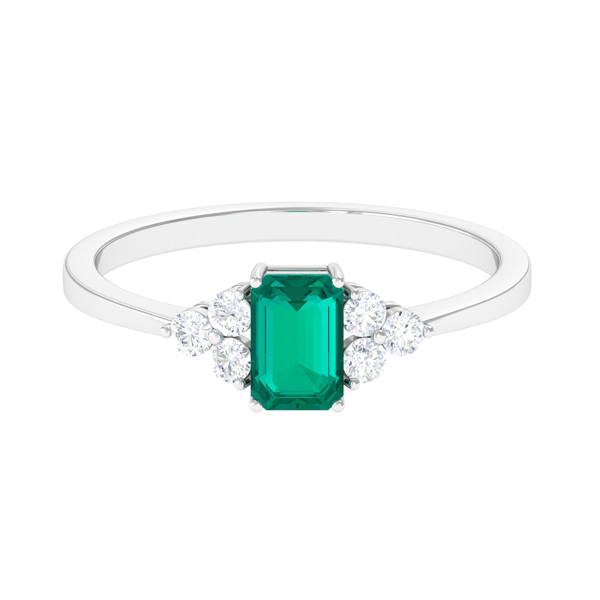 1 CT Octagon shape Emerald Engagement Ring with Diamond Trio Emerald - ( AAA ) - Quality - Rosec Jewels