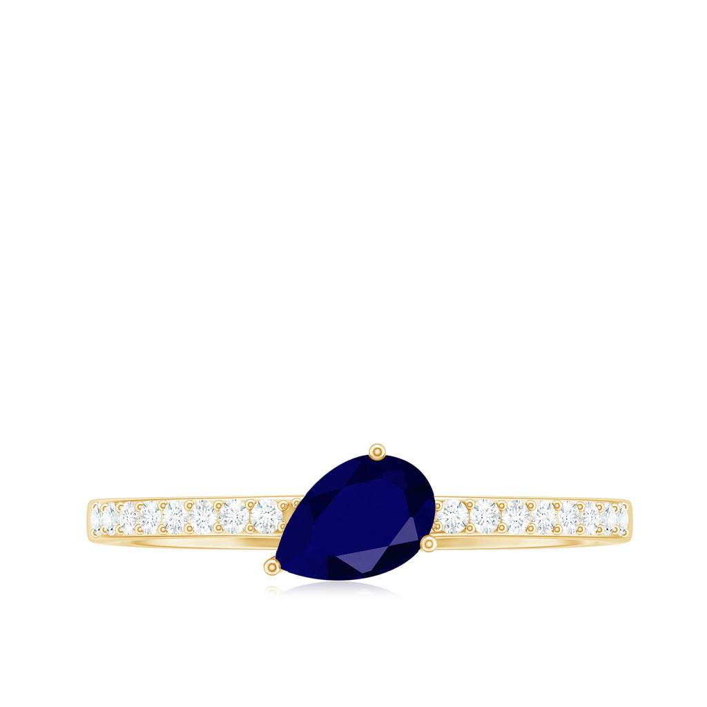 Pear Cut Blue Sapphire Solitaire Ring with Diamond Side Stones Blue Sapphire - ( AAA ) - Quality - Rosec Jewels