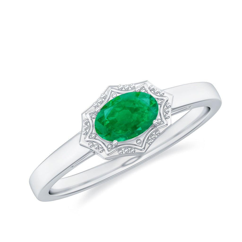 1/2 CT Oval Emerald Solitaire East West Vintage Engagement Ring Emerald - ( AAA ) - Quality - Rosec Jewels