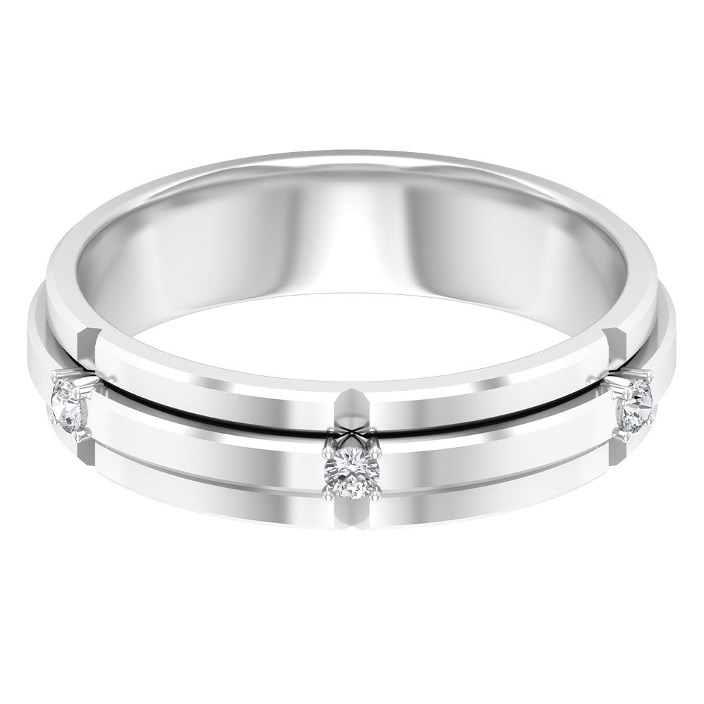 Contemporary Diamond Gold Band Ring in Prong Setting Diamond - ( HI-SI ) - Color and Clarity - Rosec Jewels