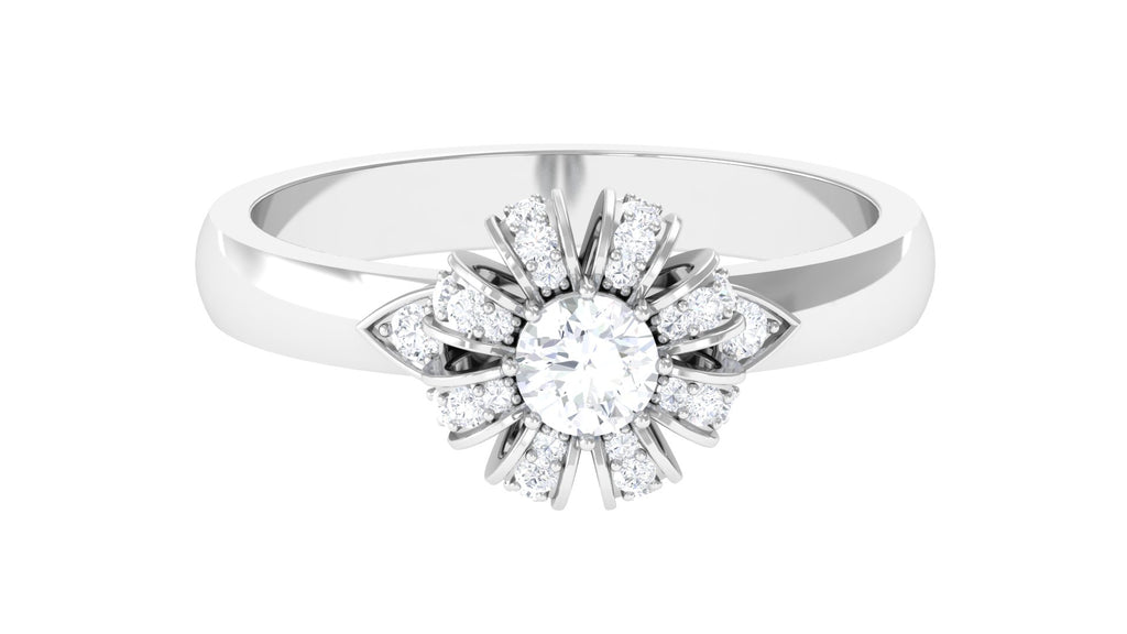 Natural Diamond Flower Engagement Ring Diamond - ( HI-SI ) - Color and Clarity - Rosec Jewels