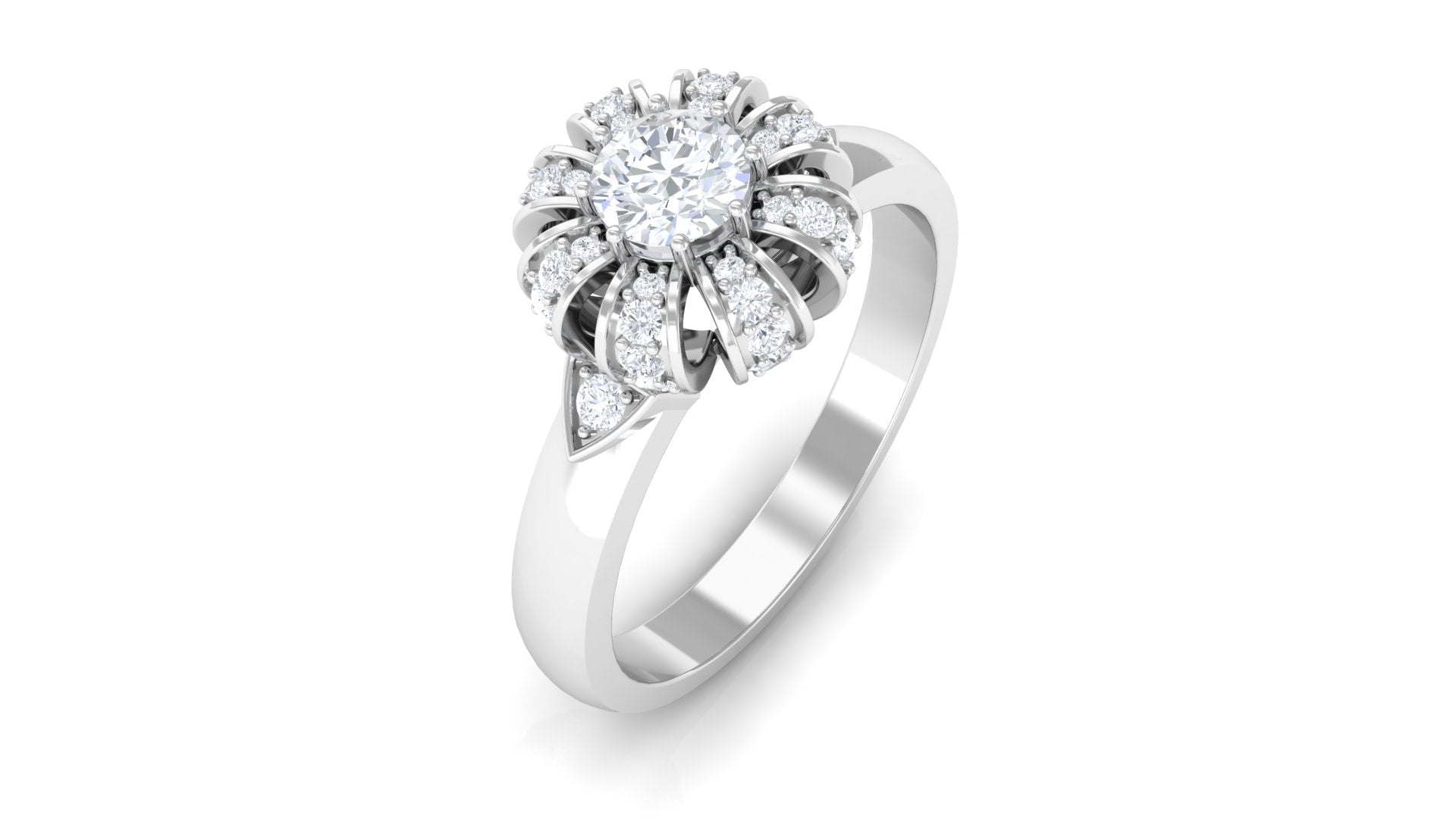 Natural Diamond Flower Engagement Ring Diamond - ( HI-SI ) - Color and Clarity - Rosec Jewels