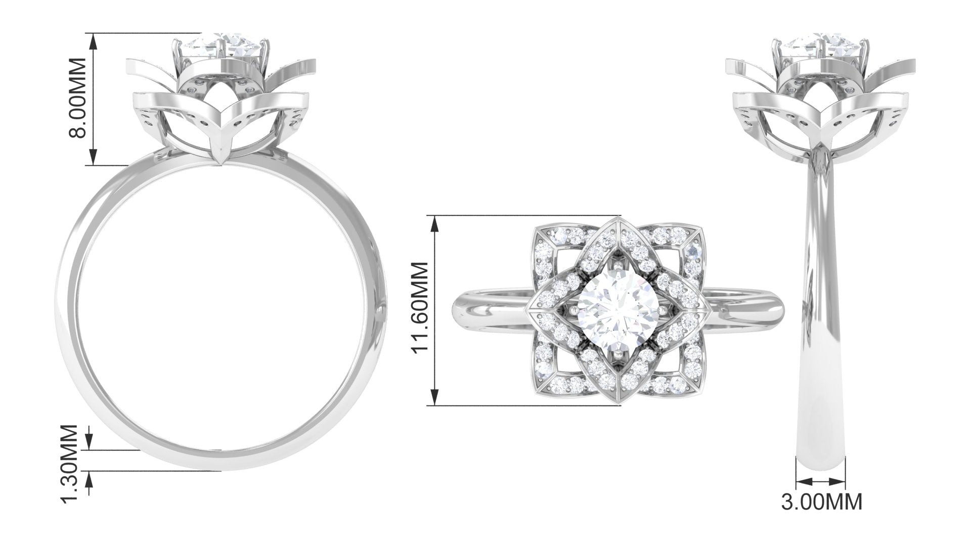 1 CT Zircon Vintage Floral Engagement Ring Zircon - ( AAAA ) - Quality - Rosec Jewels