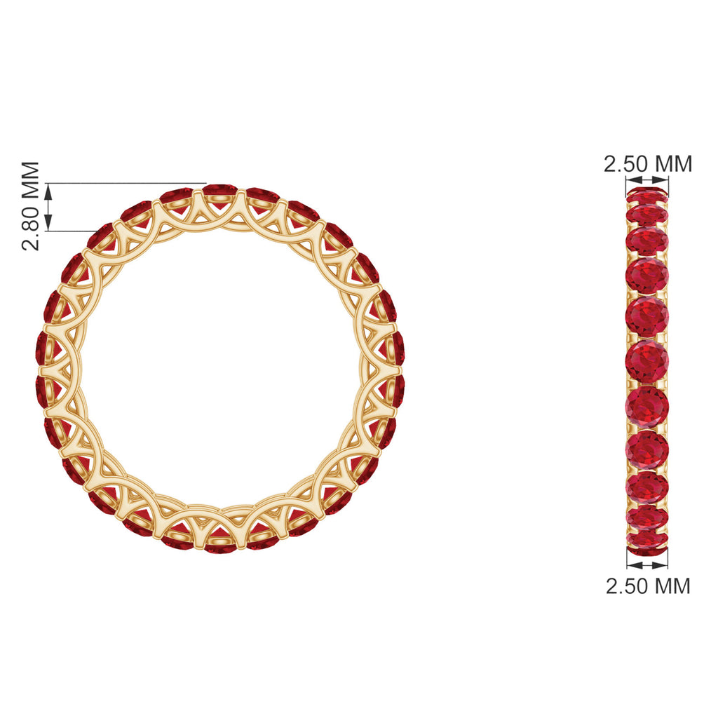 Trellis Set Round Cut Created Ruby Full Eternity Band Ring Lab Created Ruby - ( AAAA ) - Quality - Rosec Jewels