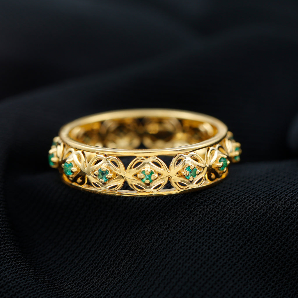 Vintage Inspired Created Emerald Celtic Eternity Band Ring Lab Created Emerald - ( AAAA ) - Quality - Rosec Jewels