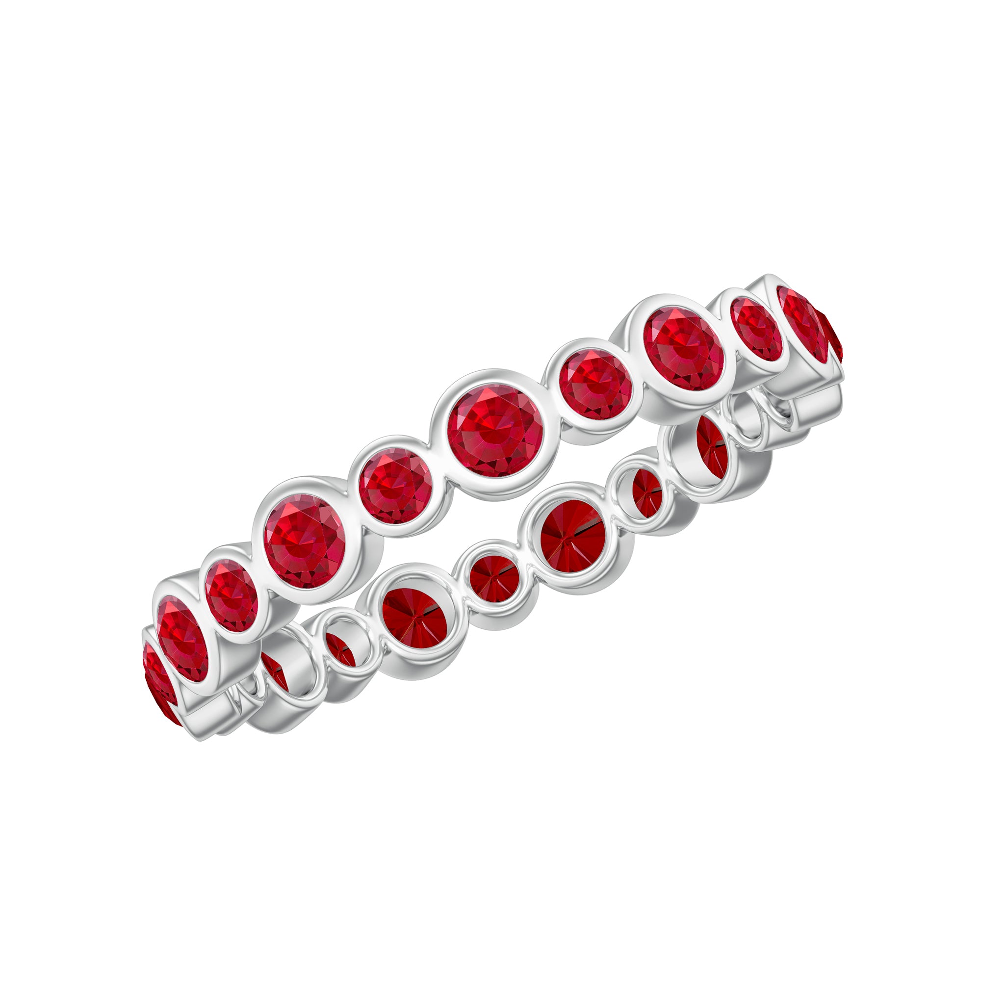 Bezel Set Round Created Ruby Unique Full Eternity Ring Lab Created Ruby - ( AAAA ) - Quality - Rosec Jewels