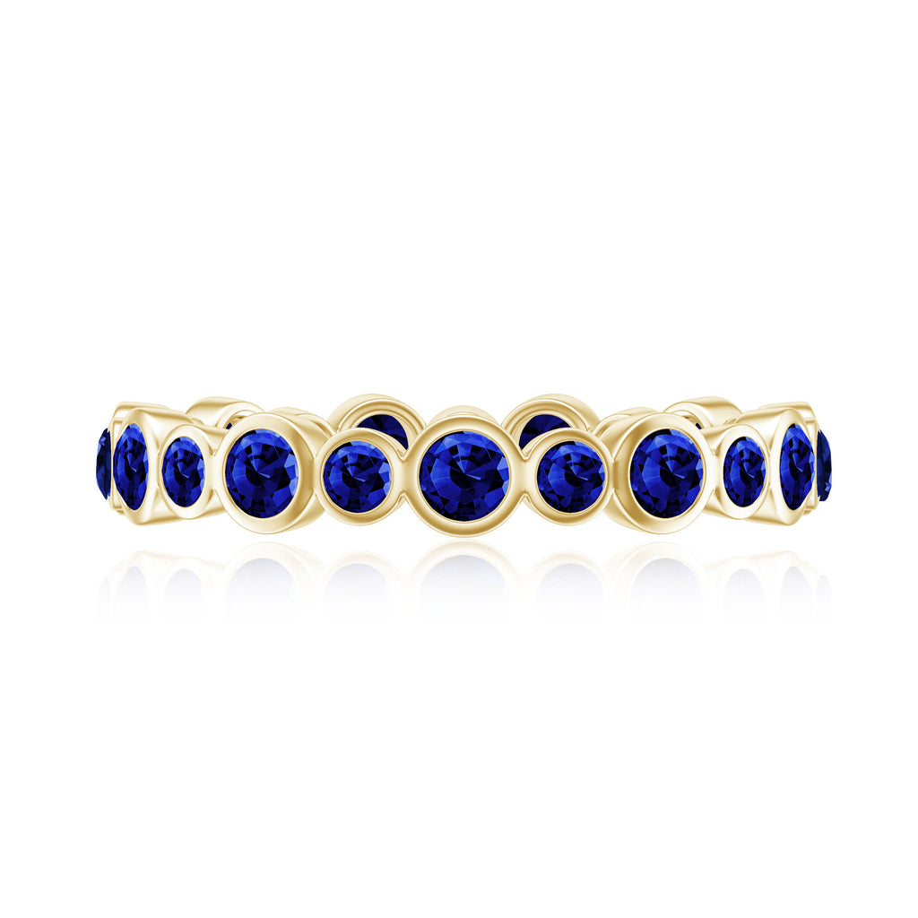 Bezel Set Round Created Blue Sapphire Unique Full Eternity Ring Lab Created Blue Sapphire - ( AAAA ) - Quality - Rosec Jewels