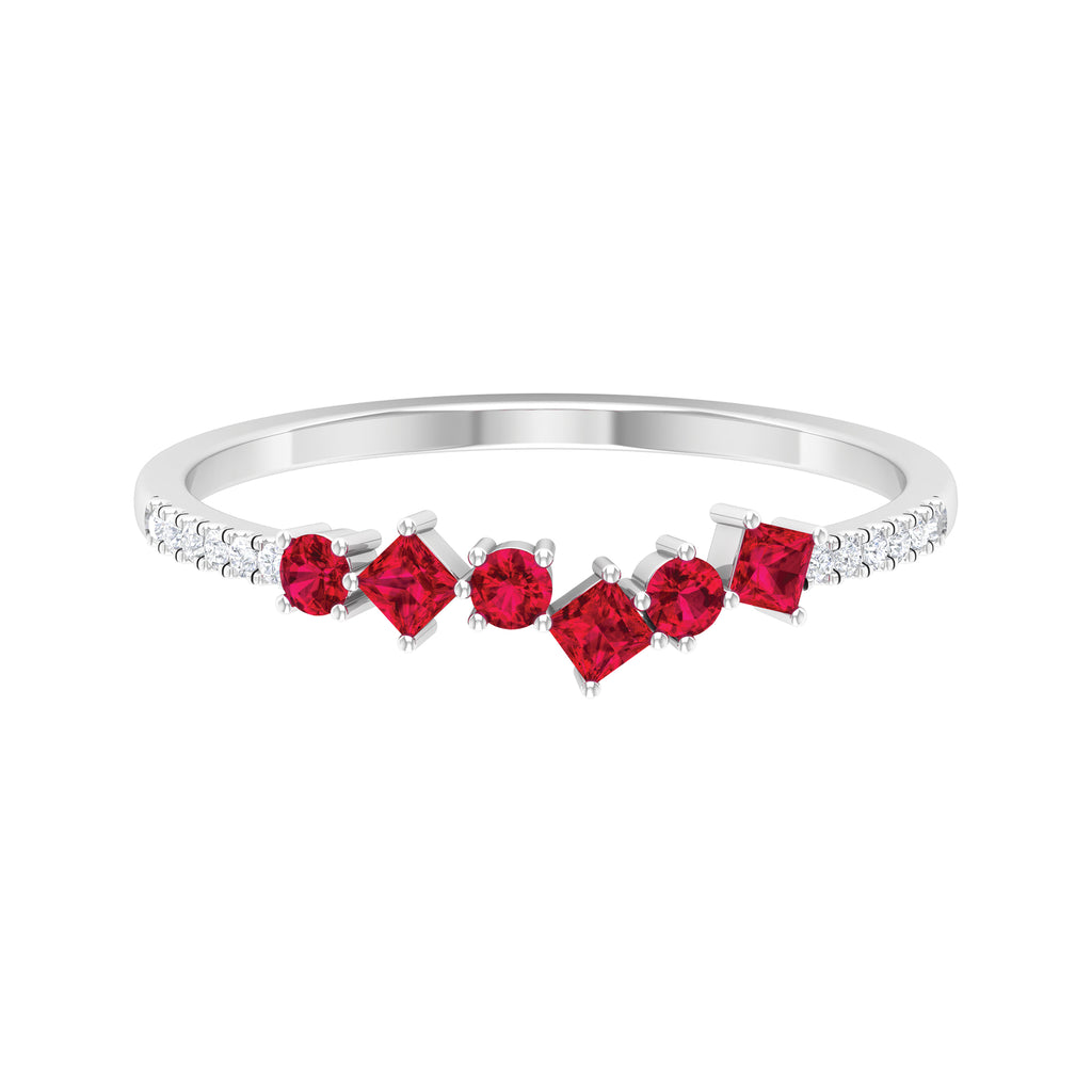 1/2 CT Lab Grown Ruby and Diamond Minimal Ring Lab Created Ruby - ( AAAA ) - Quality - Rosec Jewels