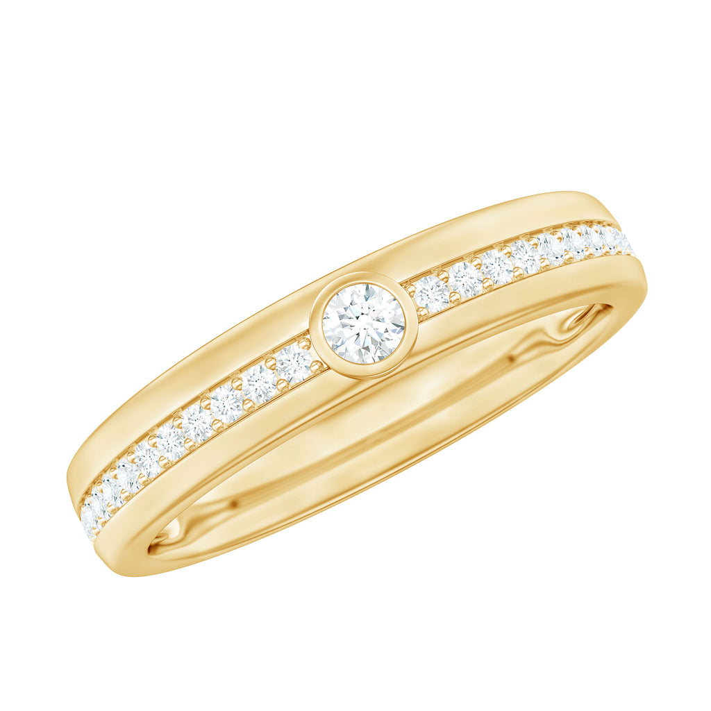 1/4 CT Bezel Set Moissanite and Gold Unisex Band Ring Moissanite - ( D-VS1 ) - Color and Clarity - Rosec Jewels