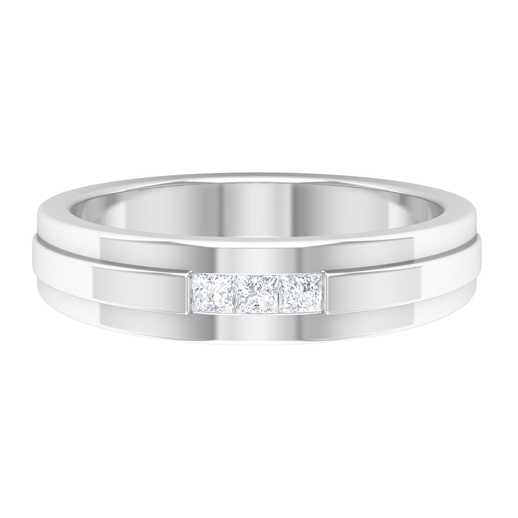 Channel Set Princess Cut Moissanite Unisex Band Ring Moissanite - ( D-VS1 ) - Color and Clarity - Rosec Jewels