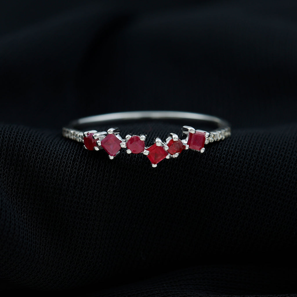 Real Ruby and Diamond Stackable Ring Ruby - ( AAA ) - Quality - Rosec Jewels