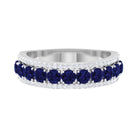 2 CT Created Blue Sapphire Anniversary Ring with Diamond Accent Lab Created Blue Sapphire - ( AAAA ) - Quality - Rosec Jewels