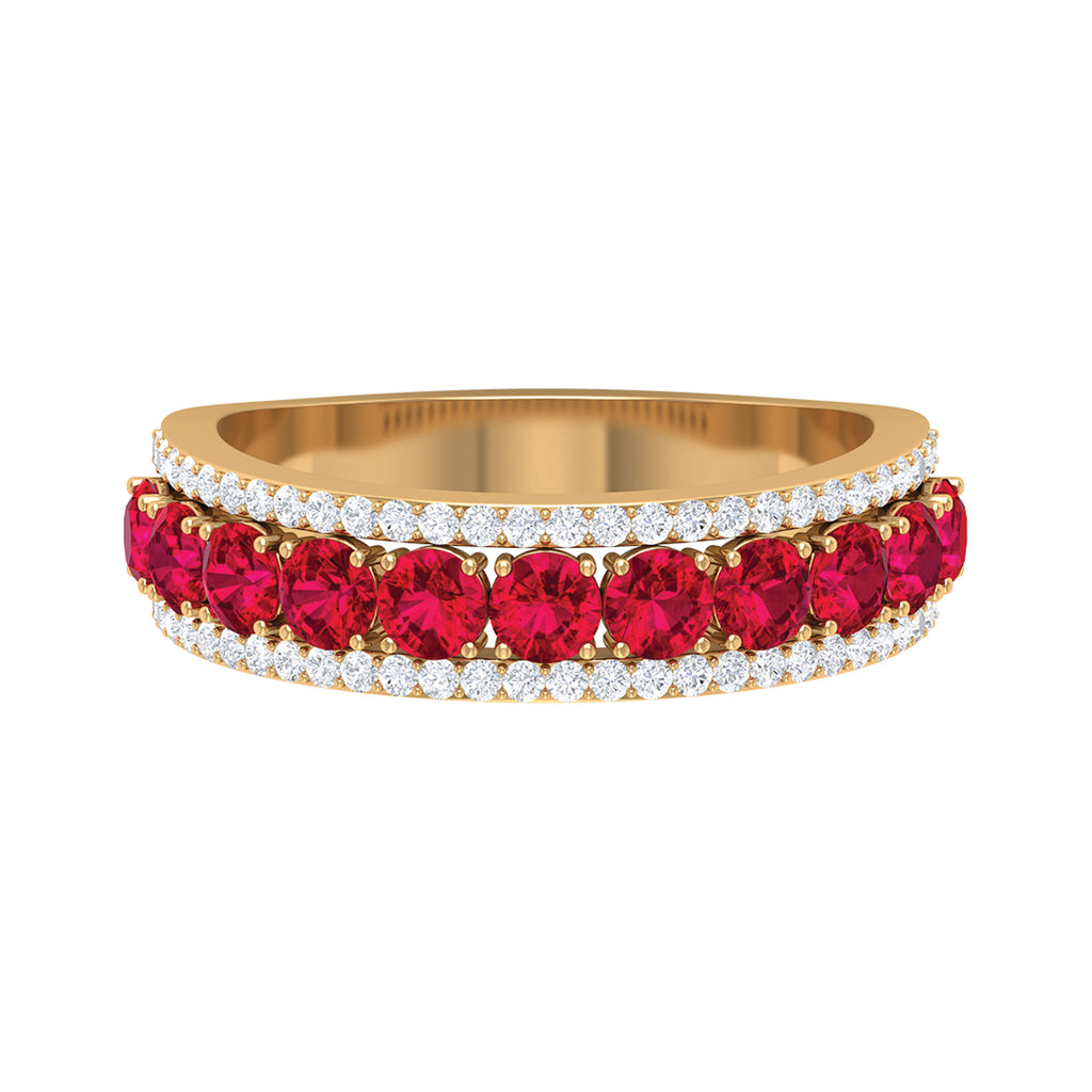 1.75 CT Created Ruby Anniversary Ring with Diamond Accent Lab Created Ruby - ( AAAA ) - Quality - Rosec Jewels