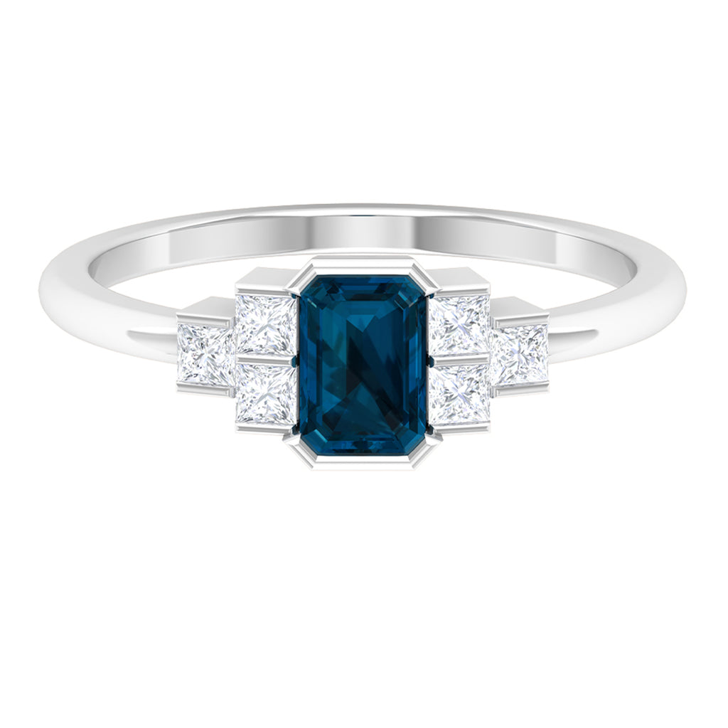 Minimal Ring with 1 CT London Blue Topaz and Diamond London Blue Topaz - ( AAA ) - Quality - Rosec Jewels