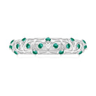 Round Created Emerald Semi Eternity Band Ring with Gold Filigree Details Lab Created Emerald - ( AAAA ) - Quality - Rosec Jewels