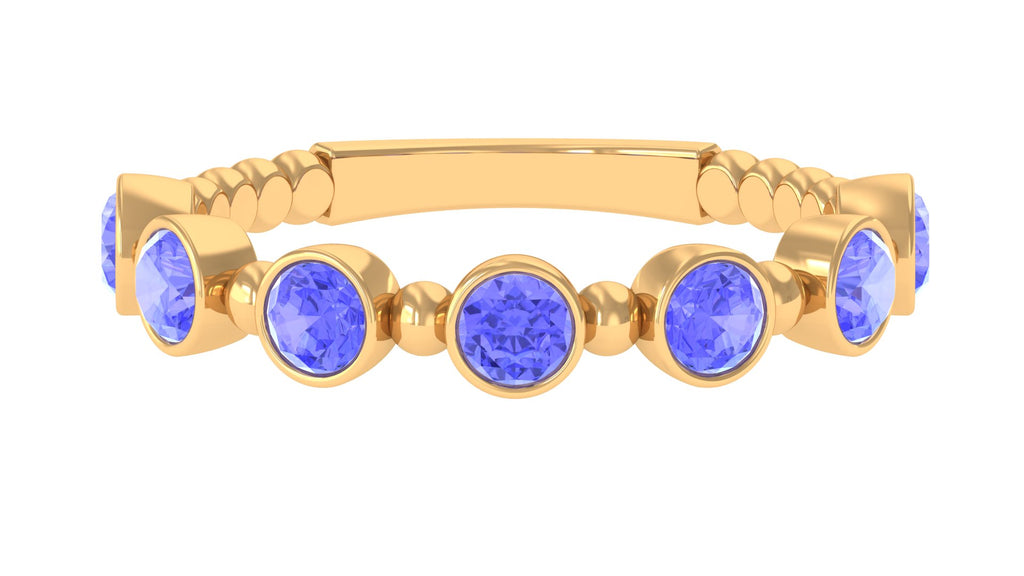 1 CT Bezel Set Tanzanite Half Eternity Ring with Gold Beaded Tanzanite - ( AAA ) - Quality - Rosec Jewels