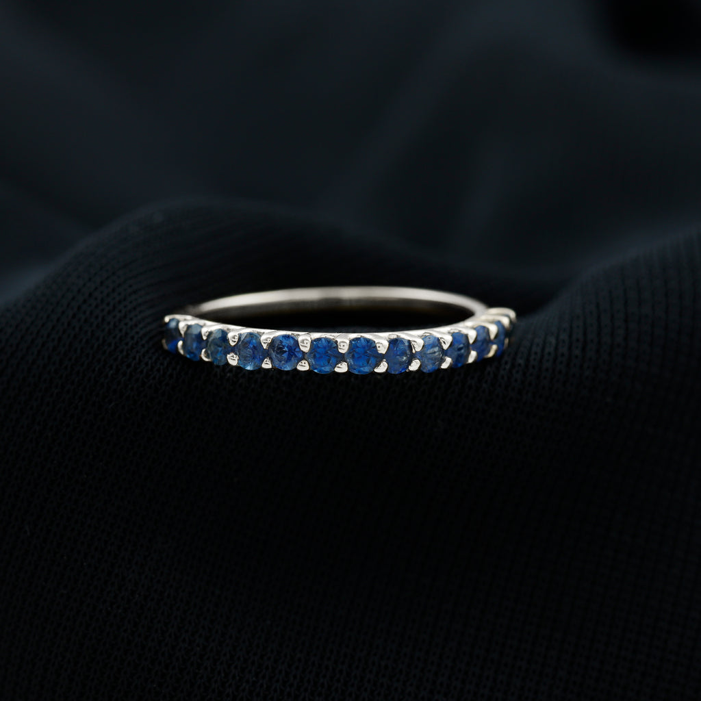 1/2 CT Round Cut Blue Sapphire Stackable Engagement Ring Blue Sapphire - ( AAA ) - Quality - Rosec Jewels