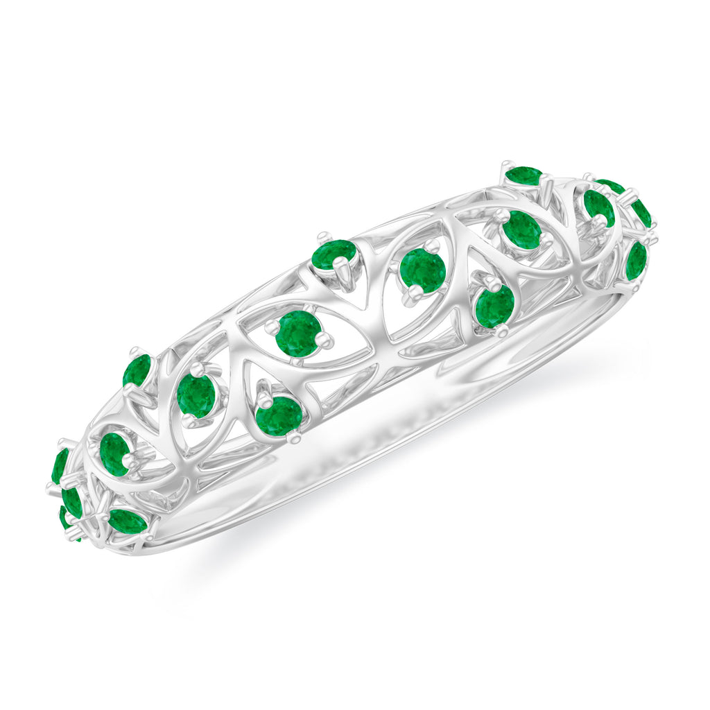 1/2 CT Emerald Filigree Band Ring in Prong Setting Emerald - ( AAA ) - Quality - Rosec Jewels