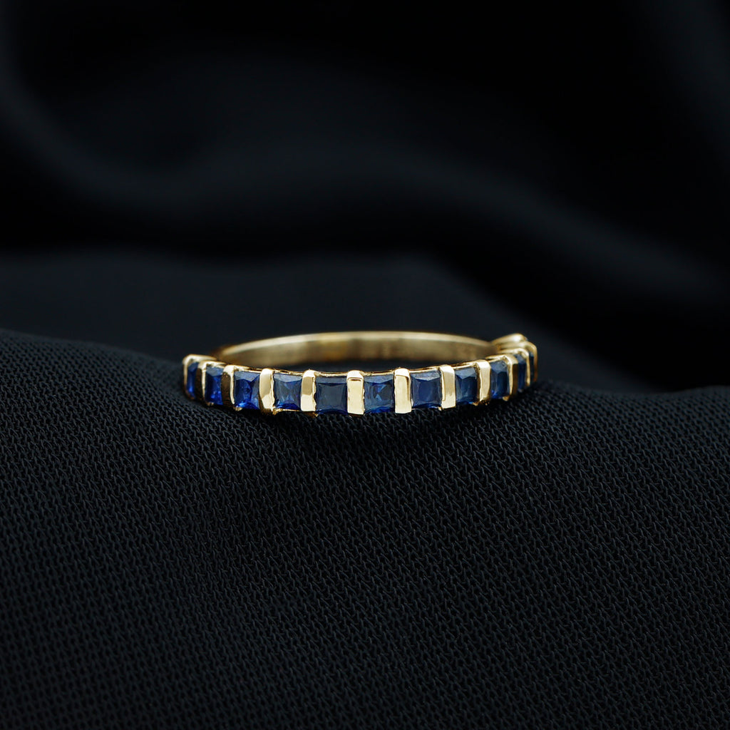 3/4 CT Princess Cut Blue Sapphire Semi Eternity Ring Blue Sapphire - ( AAA ) - Quality - Rosec Jewels