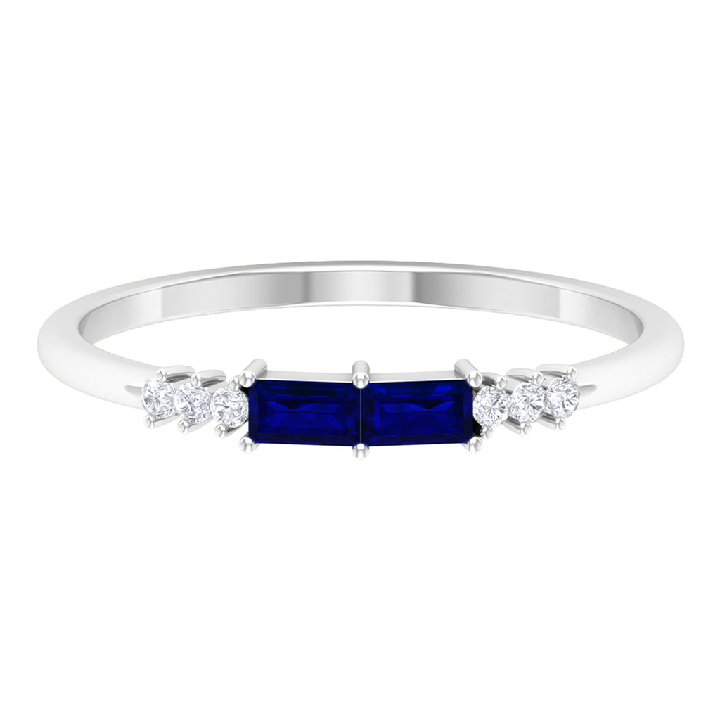 0.25 CT Baguette Shape Blue Sapphire Stackable Ring with Diamond Blue Sapphire - ( AAA ) - Quality - Rosec Jewels