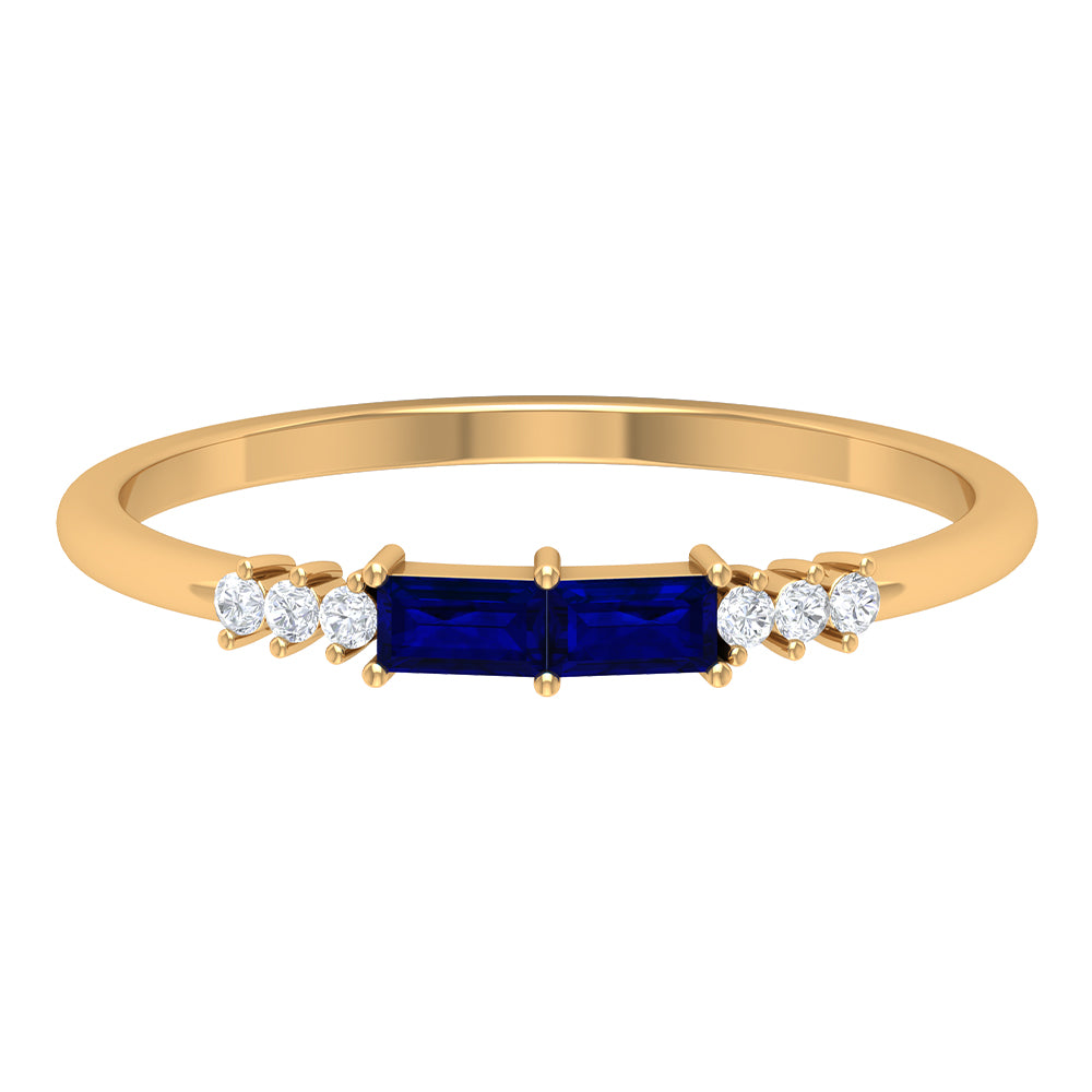 0.25 CT Baguette Shape Blue Sapphire Stackable Ring with Diamond Blue Sapphire - ( AAA ) - Quality - Rosec Jewels