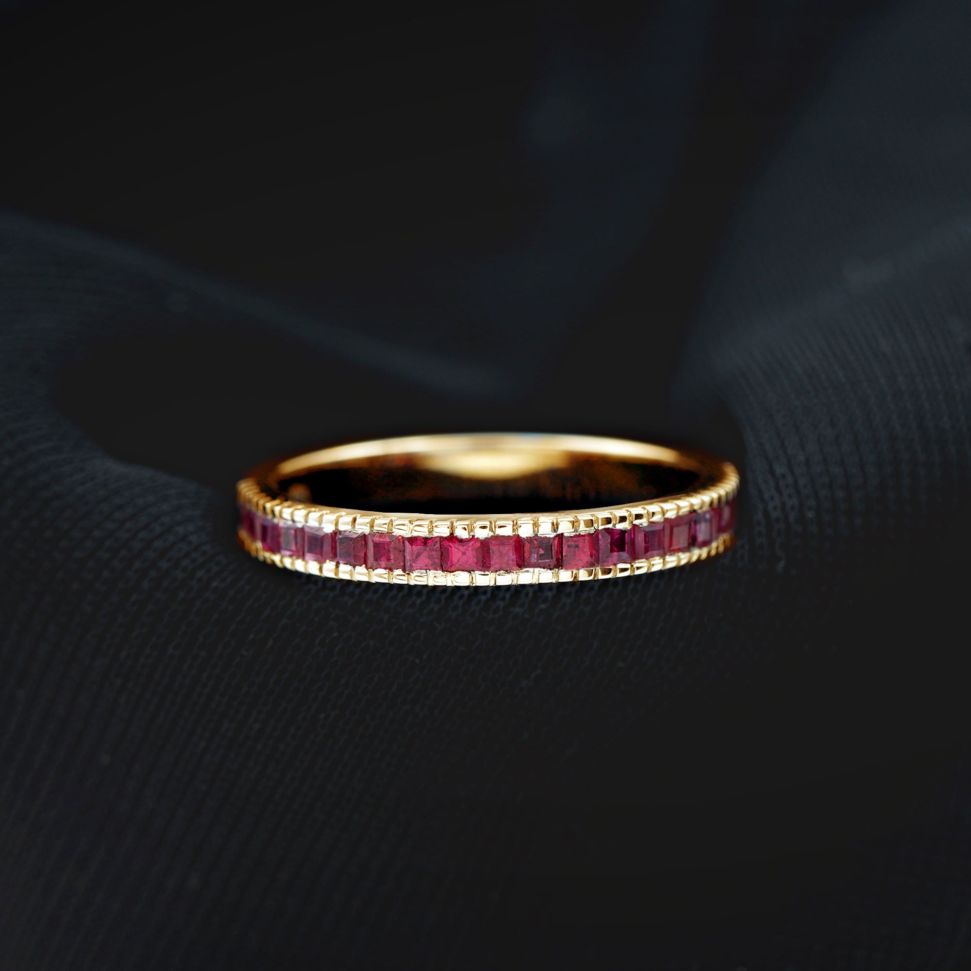 1/2 CT Milgrain Princess Cut Ruby Half Eternity Ring Ruby - ( AAA ) - Quality - Rosec Jewels