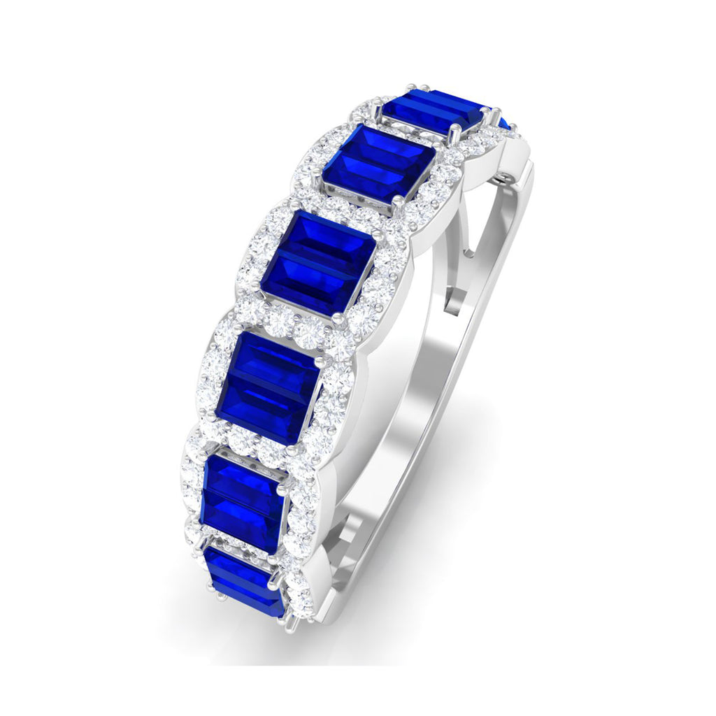 Lab Created Blue Sapphire Designer Half Eternity Ring with Moissanite Lab Created Blue Sapphire - ( AAAA ) - Quality - Rosec Jewels