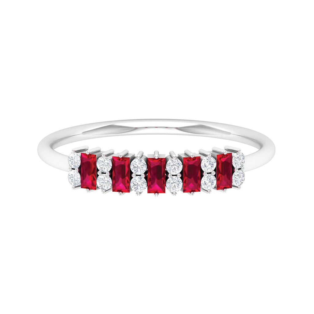1.75 CT Created Ruby and Diamond Minimal Cluster Ring Lab Created Ruby - ( AAAA ) - Quality - Rosec Jewels