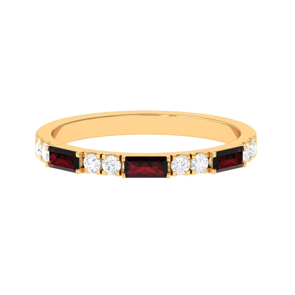 Stackable Garnet and Diamond Ring in Shared Prong Setting Garnet - ( AAA ) - Quality - Rosec Jewels