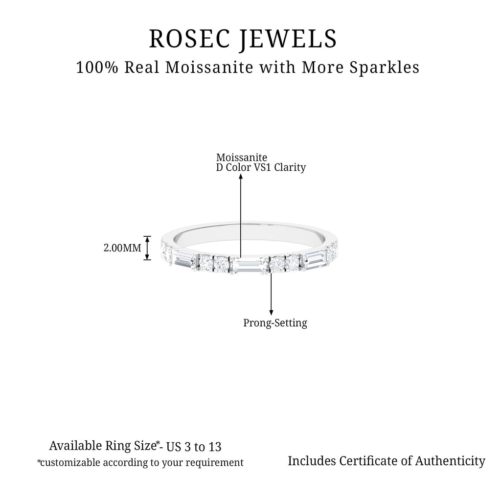 0.25 CT Baguette and Round Cut Moissanite Stackable Ring Moissanite - ( D-VS1 ) - Color and Clarity - Rosec Jewels