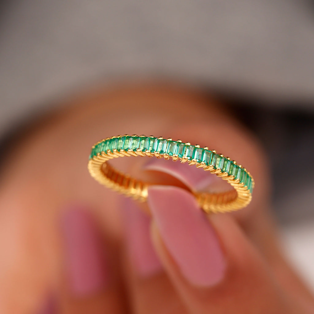 Baguette Cut Lab Grown Emerald Eternity Ring Lab Created Emerald - ( AAAA ) - Quality - Rosec Jewels