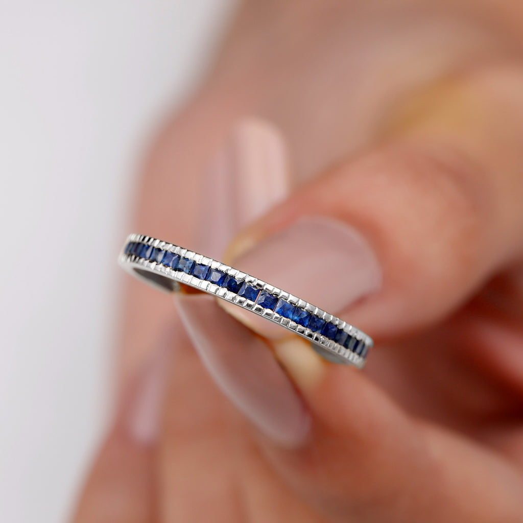 3/4 CT Blue Sapphire Half Eternity Band Ring in Channel Setting Blue Sapphire - ( AAA ) - Quality - Rosec Jewels