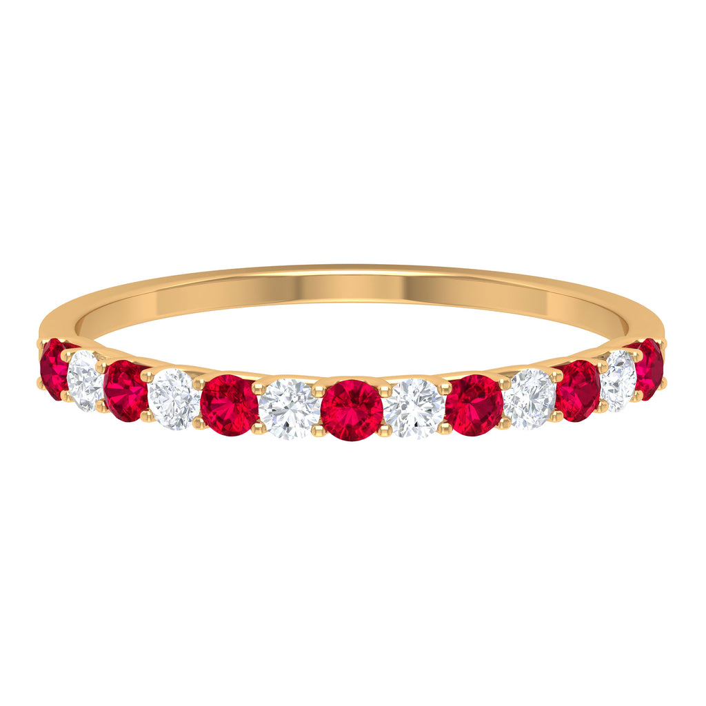 Ruby and Diamond Enhancer Stackable Ring Ruby - ( AAA ) - Quality - Rosec Jewels
