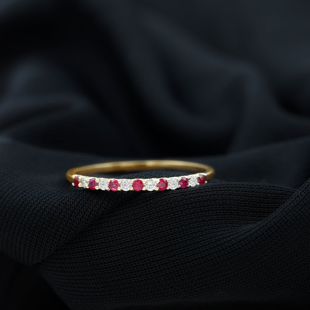Ruby and Diamond Enhancer Stackable Ring Ruby - ( AAA ) - Quality - Rosec Jewels