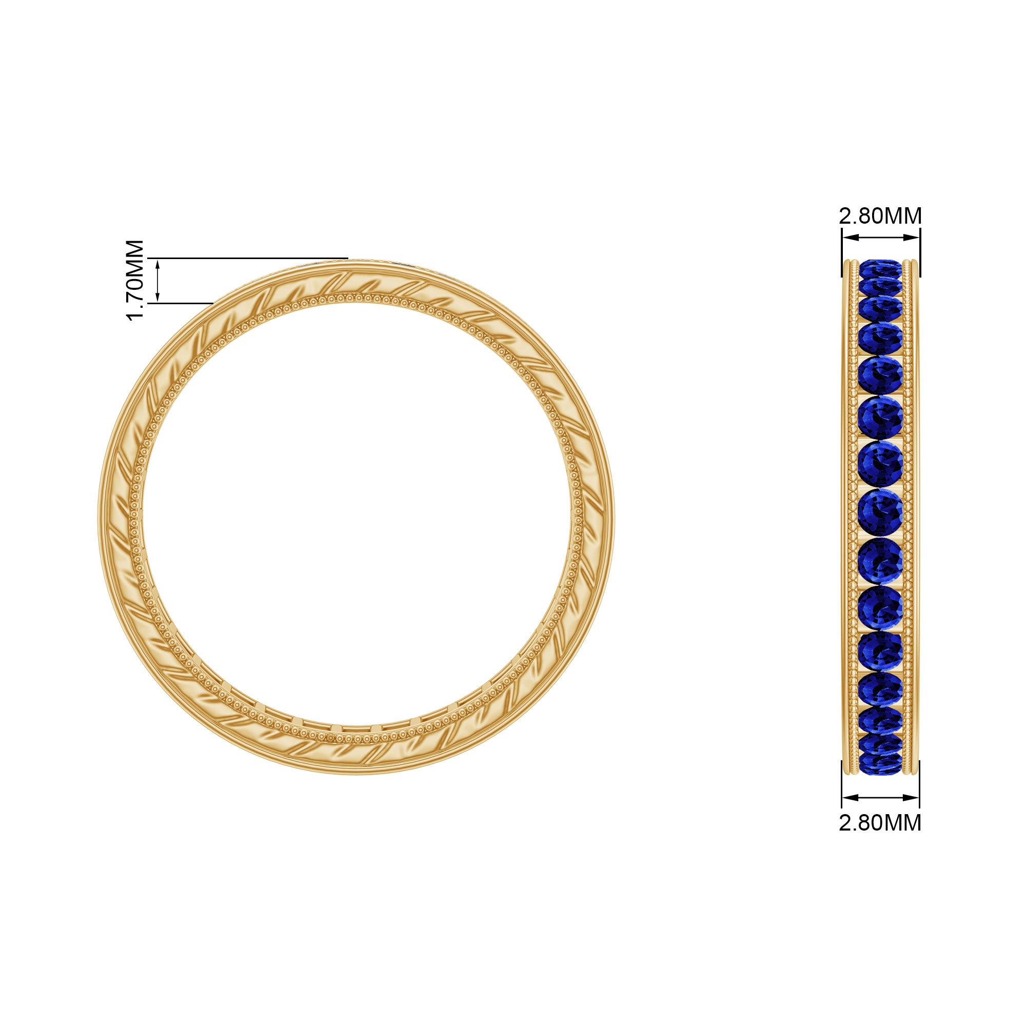 Lab Created Blue Sapphire Full Eternity Ring with Beaded Details Lab Created Blue Sapphire - ( AAAA ) - Quality - Rosec Jewels