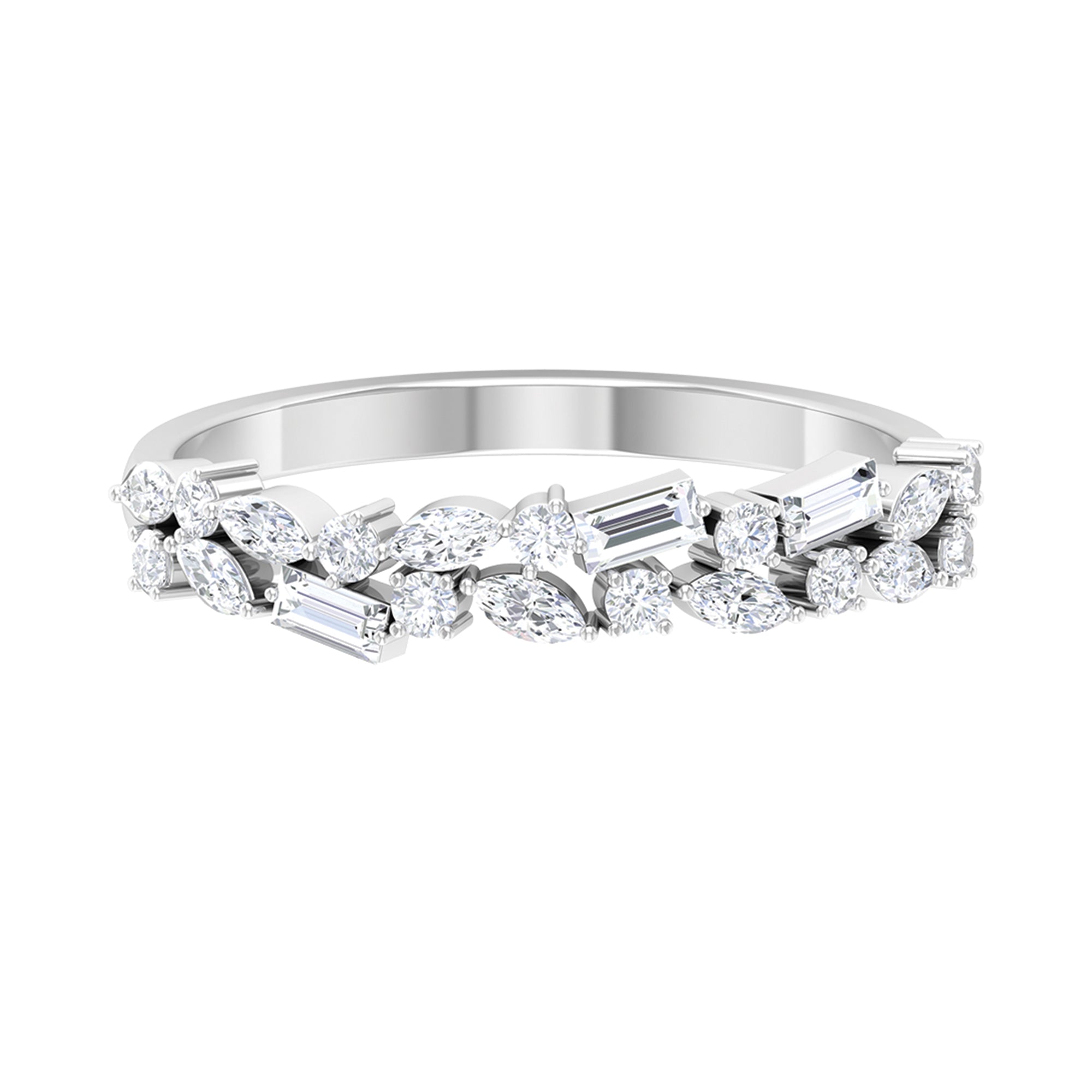 Unique Certified Moissanite Half Eternity Band Ring in Gold Moissanite - ( D-VS1 ) - Color and Clarity - Rosec Jewels