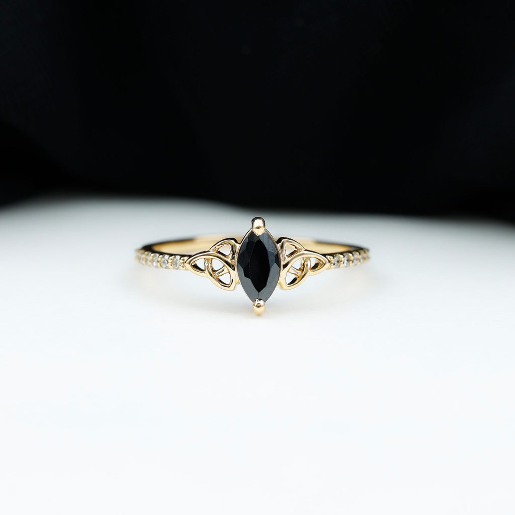 1 CT Marquise Cut Solitaire Black Onyx Celtic Knot Ring with Diamond Black Onyx - ( AAA ) - Quality - Rosec Jewels