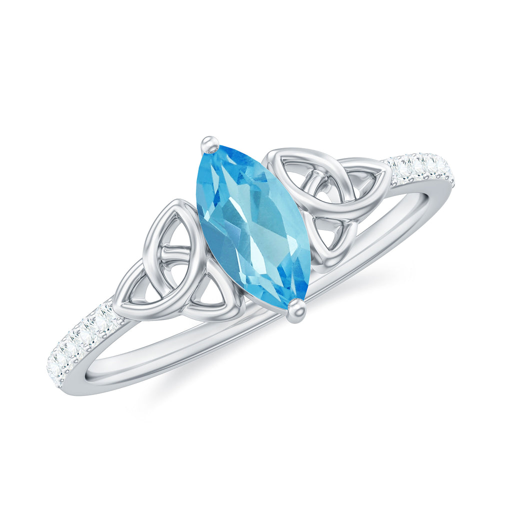 Marquise Cut Swiss Blue Topaz Solitaire Celtic Ring with Diamond Swiss Blue Topaz - ( AAA ) - Quality - Rosec Jewels