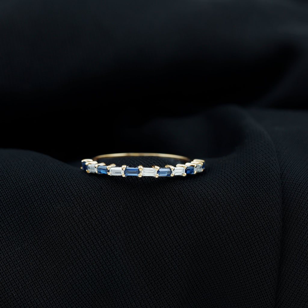 Created Blue Sapphire and Moissanite Stackable Ring Lab Created Blue Sapphire - ( AAAA ) - Quality - Rosec Jewels