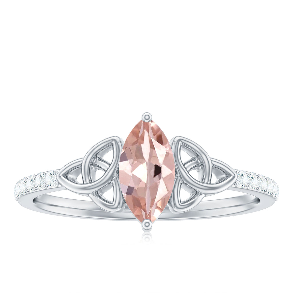 1 CT Marquise Cut Morganite Solitaire Ring with Diamond Side Stones and Celtic Details Morganite - ( AAA ) - Quality - Rosec Jewels
