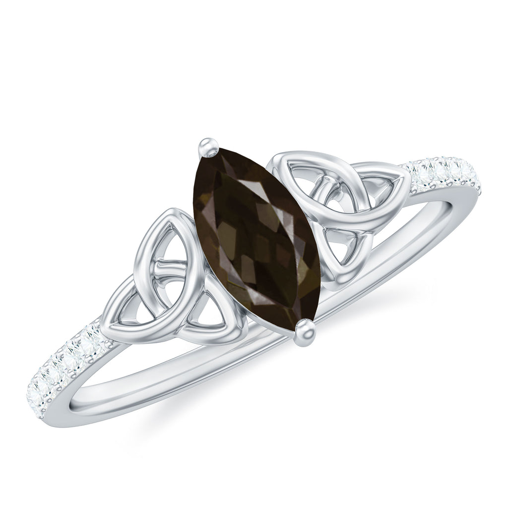 Marquise Cut Smoky Quartz and Diamond Ring with Celtic Knot Smoky Quartz - ( AAA ) - Quality - Rosec Jewels